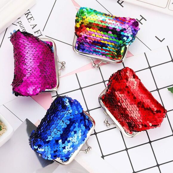 New Gold Sequin Coin Purse Reversible Sequins Mini Wallets Magic Flip Sequin - Picture 4 of 7